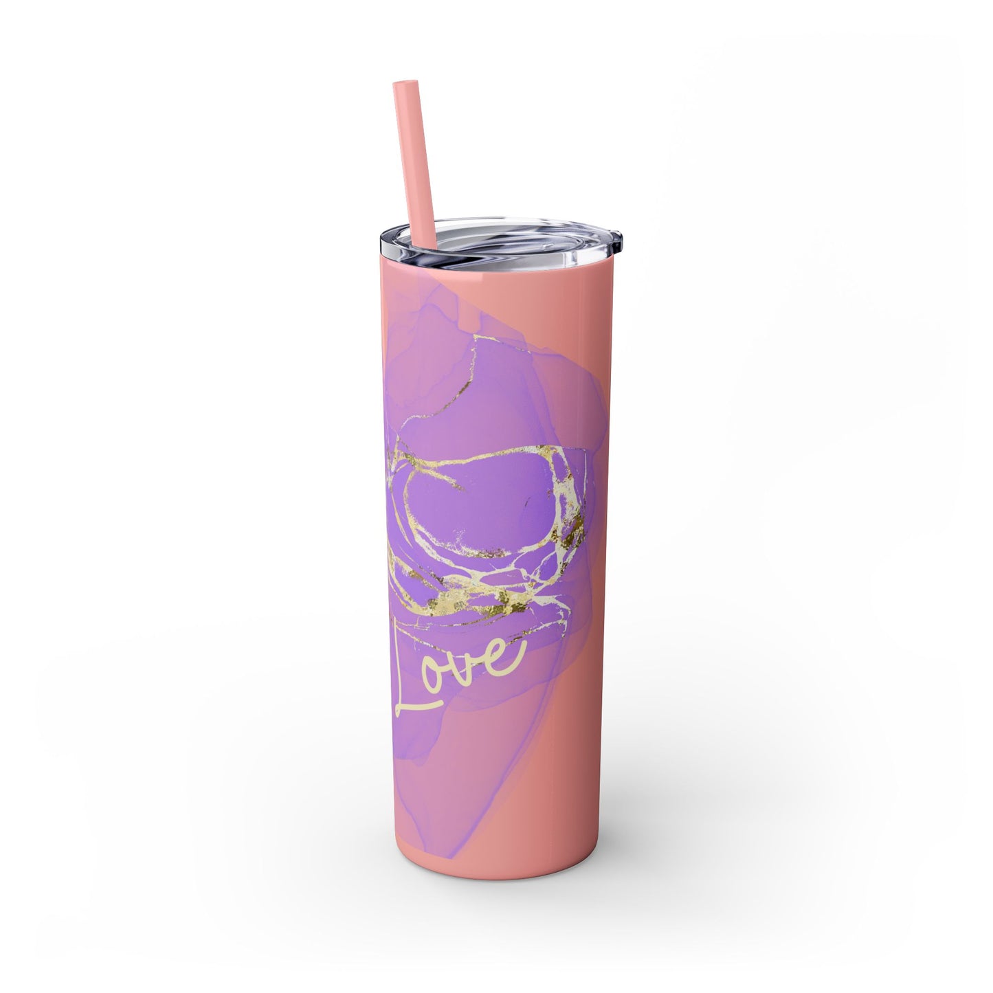 Let Love Purple ~Skinny Tumbler with Straw, 20oz