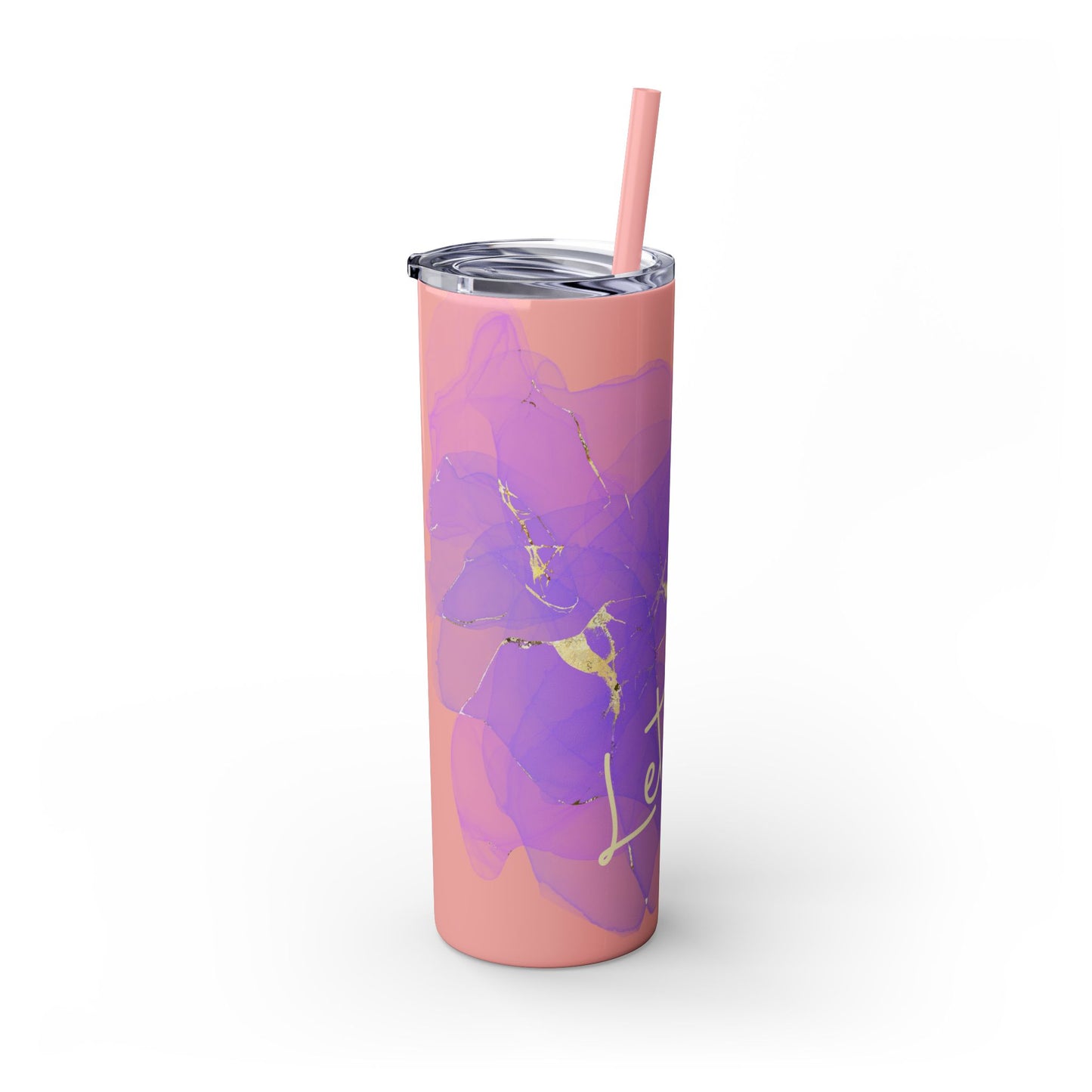 Let Love Purple ~Skinny Tumbler with Straw, 20oz