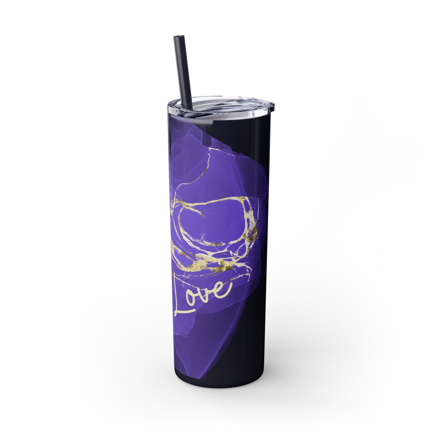 Let Love Purple ~Skinny Tumbler with Straw, 20oz