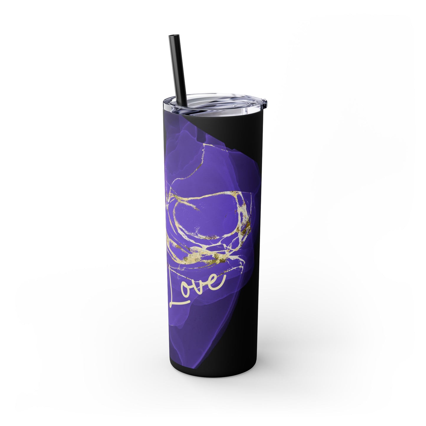 Let Love Purple ~Skinny Tumbler with Straw, 20oz