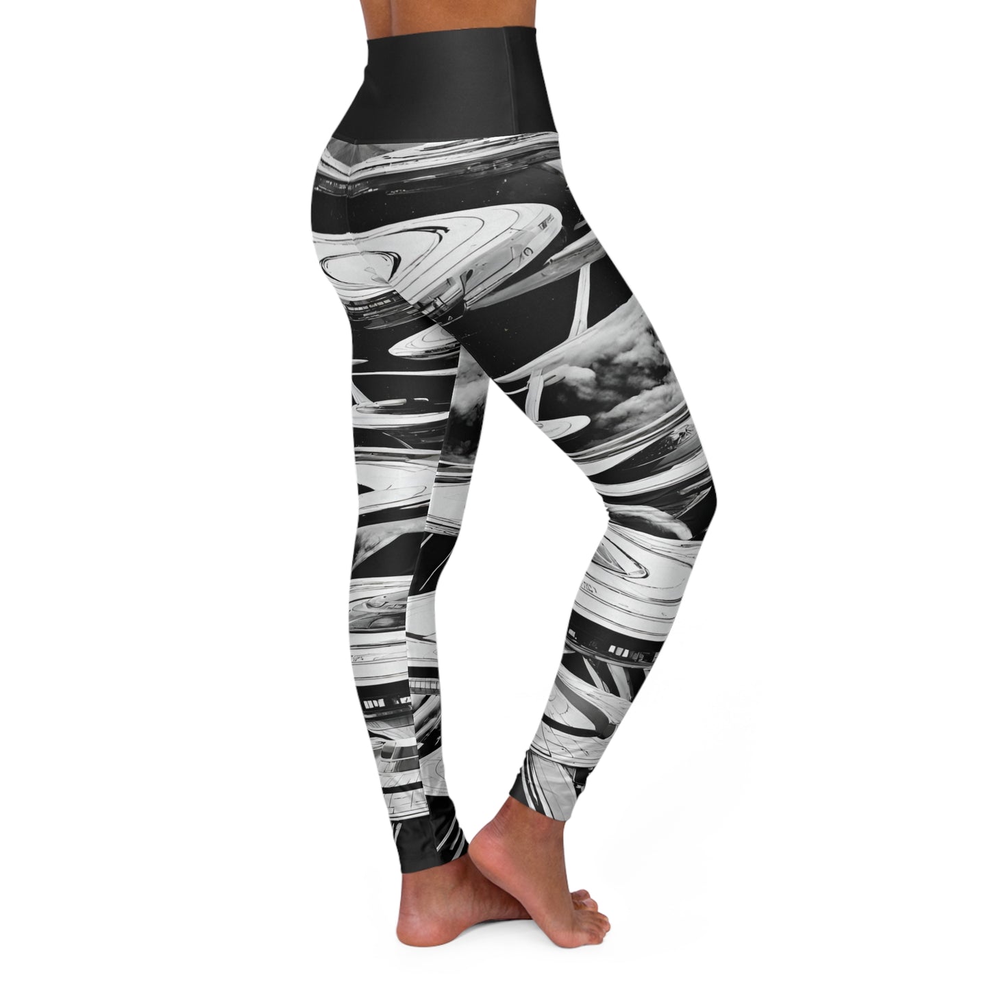 UFO BW ~High Waisted Yoga Leggings (AOP)