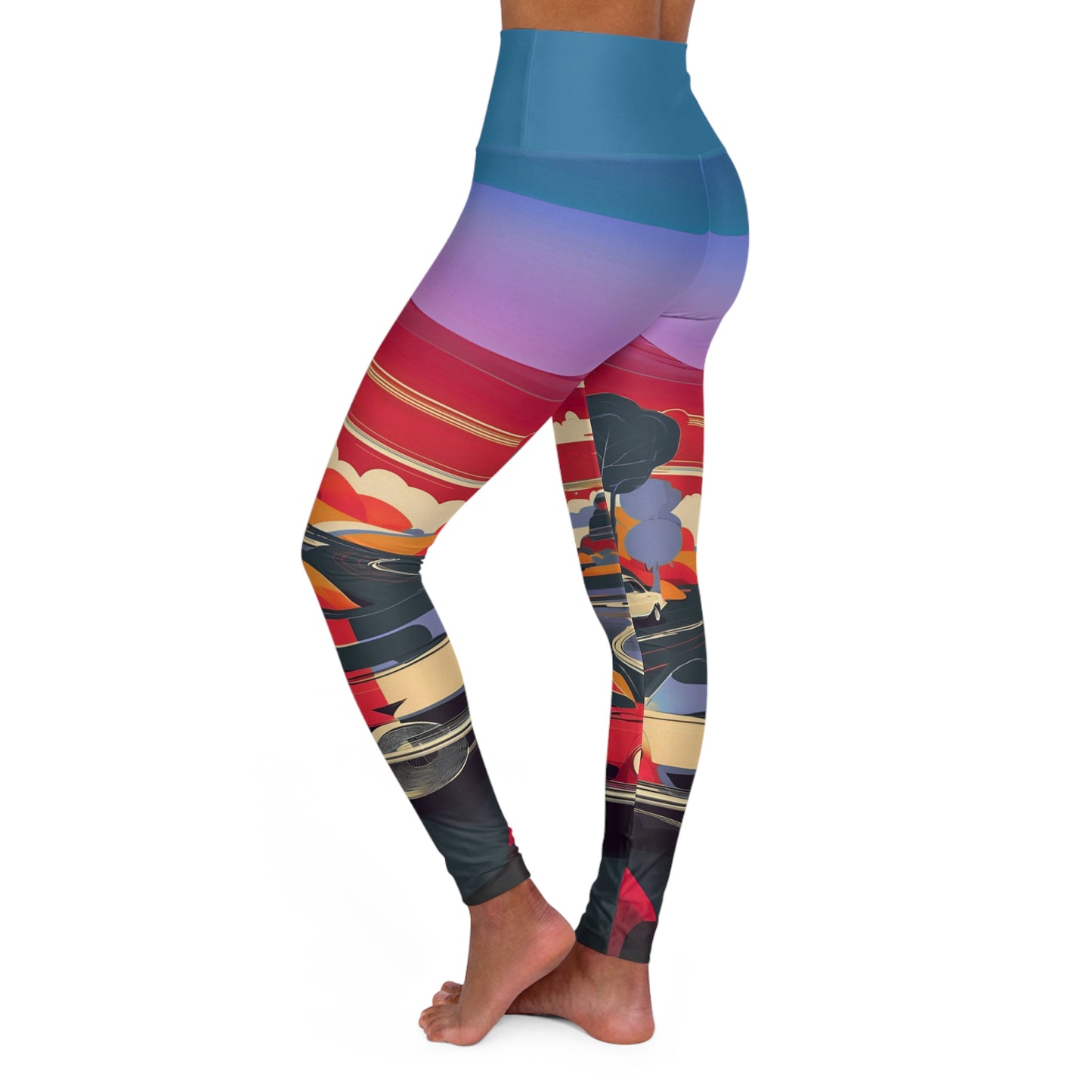 Blazing Road High Waisted Yoga Leggings (AOP)