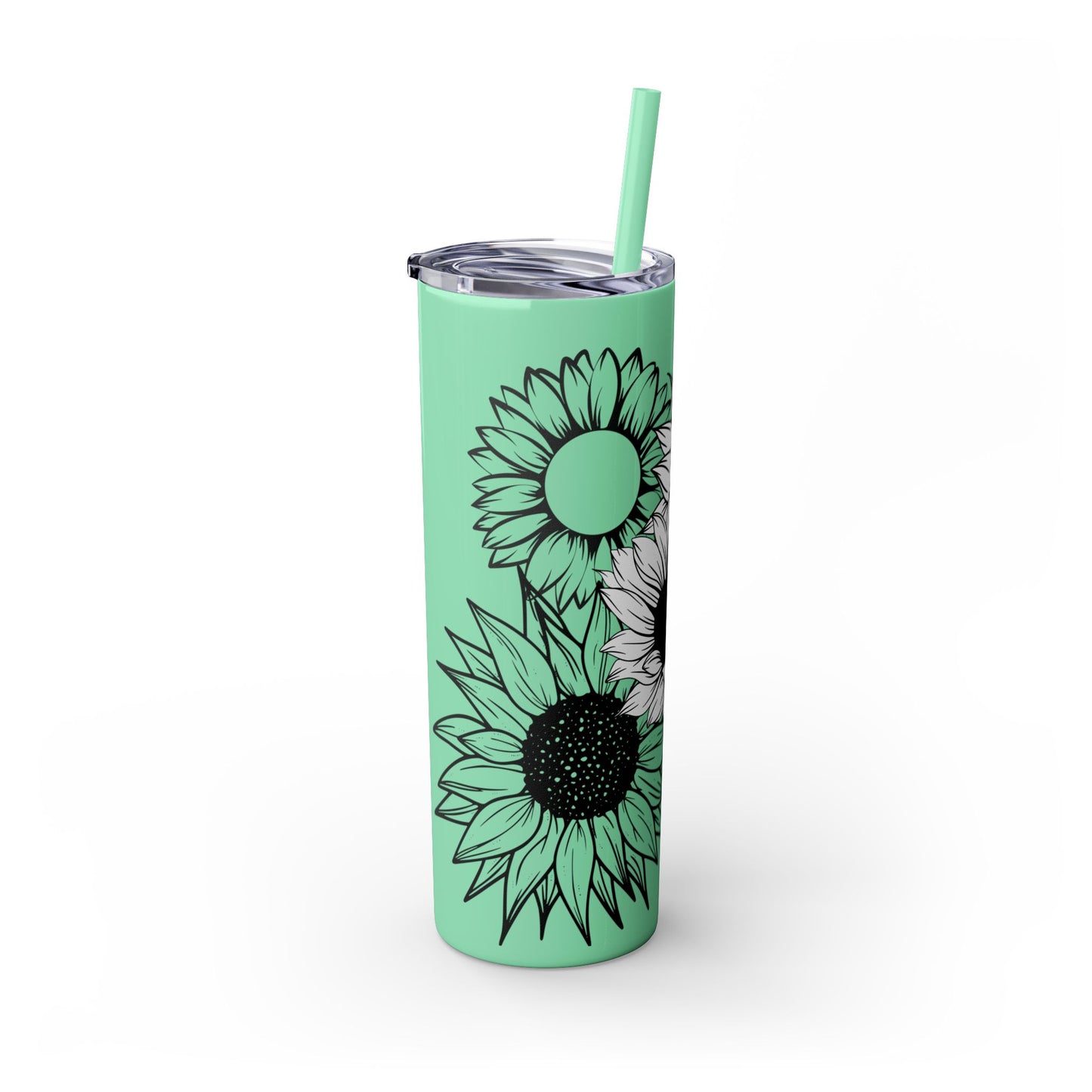 Sunflower Print ~Skinny Tumbler with Straw, 20oz