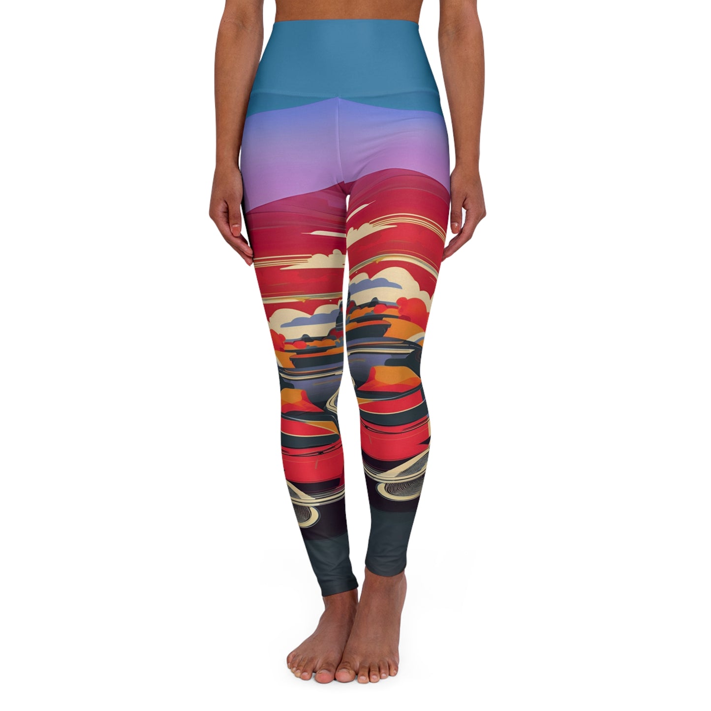Blazing Road High Waisted Yoga Leggings (AOP)