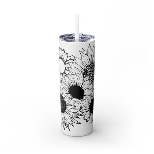 Sunflower Print ~Skinny Tumbler with Straw, 20oz