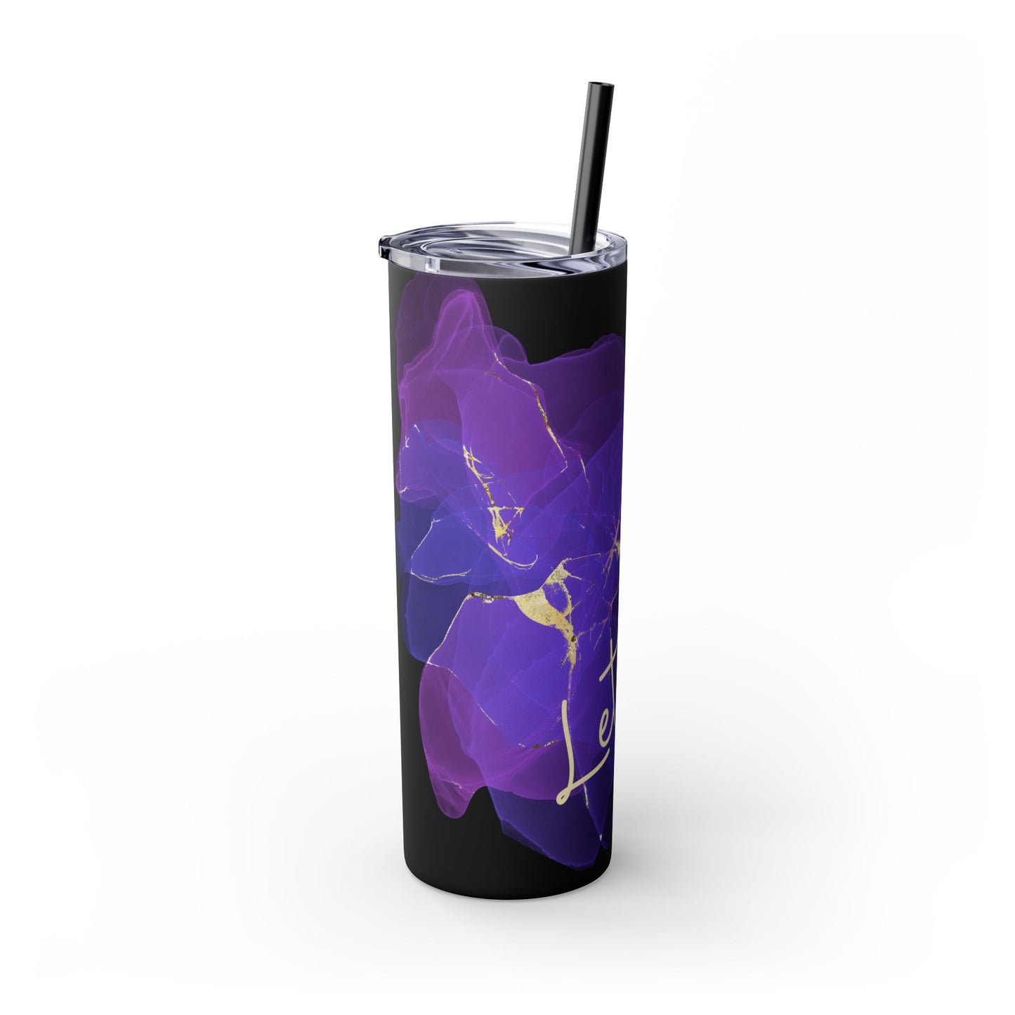 Let Love Purple ~Skinny Tumbler with Straw, 20oz