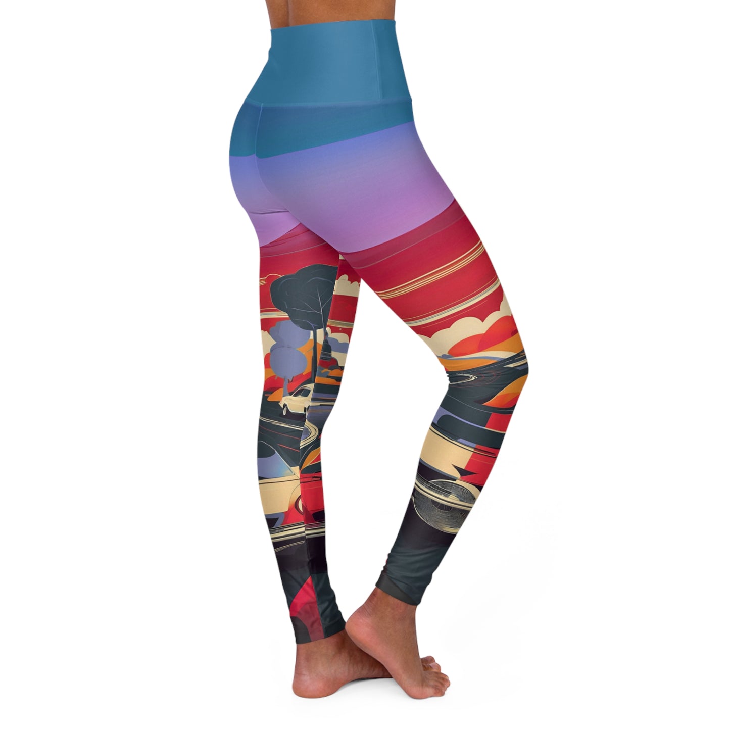 Blazing Road High Waisted Yoga Leggings (AOP)