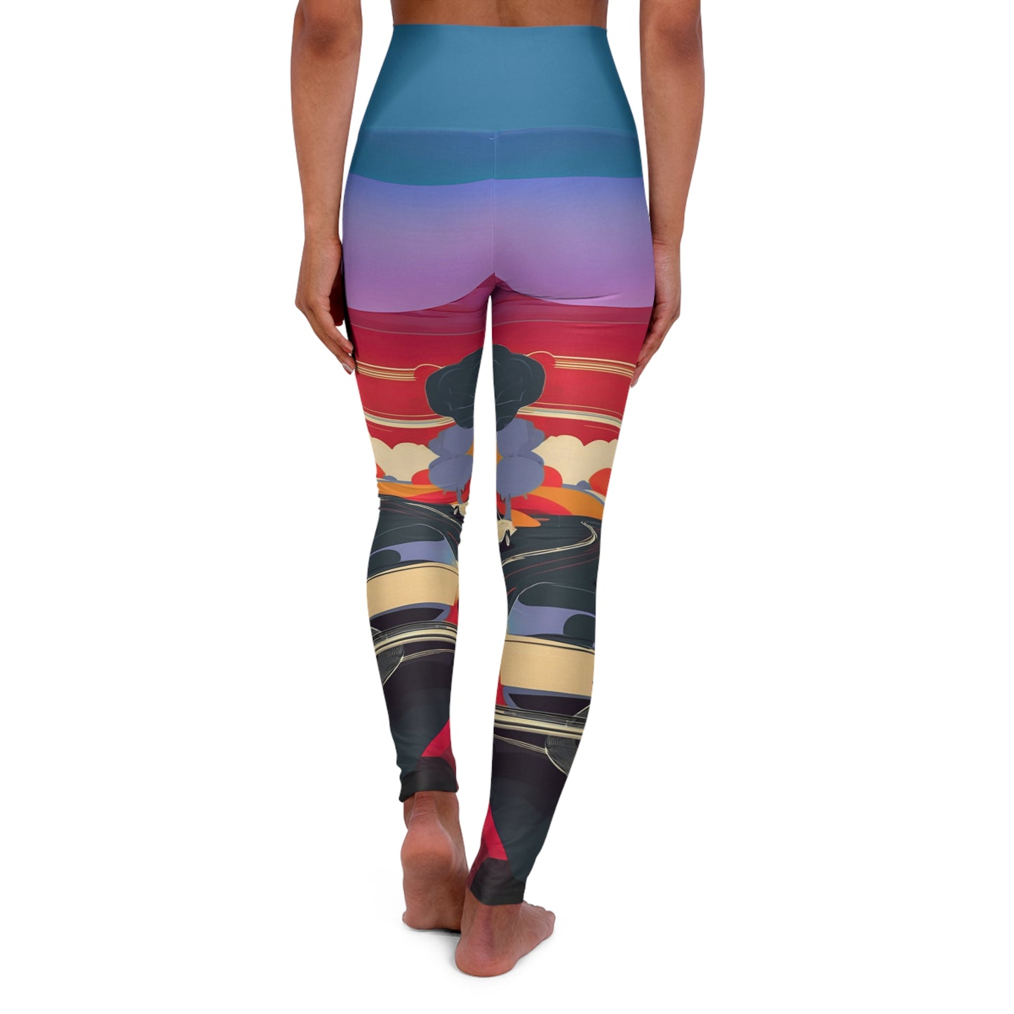 Blazing Road High Waisted Yoga Leggings (AOP)